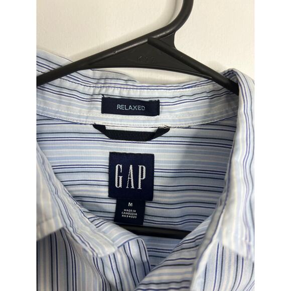 Gap Relaxed Fit Button Down Shirt Mens Medium Blue Striped Long Sleeve - Picture 2 of 8